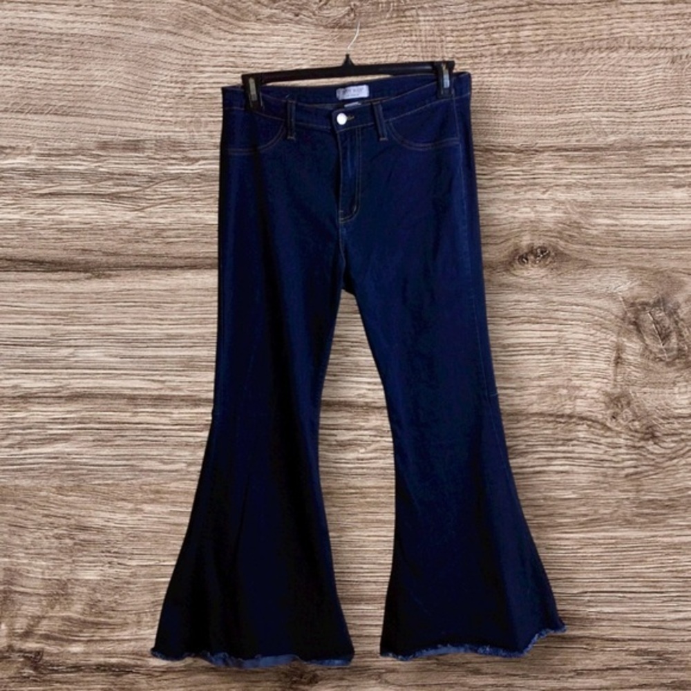 Judy blue super flare dark wash raw ham stretch jeans 15/32